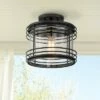 Possini Euro Design Modern Outdoor Ceiling Light Fixture Black Geometric 11" Clear Seedy Glass for Exterior House Porch Patio Deck -Outdoor Lighting Sales Shop unnamed file 4720