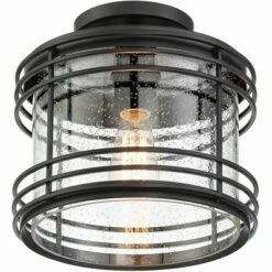 Possini Euro Design Modern Outdoor Ceiling Light Fixture Black Geometric 11" Clear Seedy Glass for Exterior House Porch Patio Deck -Outdoor Lighting Sales Shop unnamed file 4723