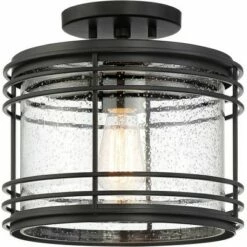 Possini Euro Design Modern Outdoor Ceiling Light Fixture Black Geometric 11" Clear Seedy Glass for Exterior House Porch Patio Deck -Outdoor Lighting Sales Shop unnamed file 4724