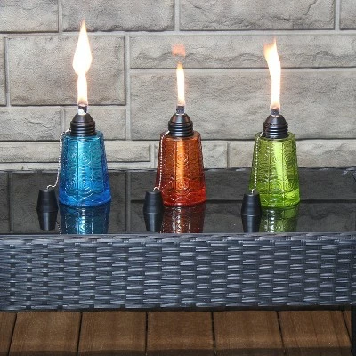 Sunnydaze Decor Sunnydaze Outdoor Refillable Glass Tabletop Torches with Long-Lasting Fiberglass Wicks - Blue, Orange, and Green - 3pc 2 Sunnydaze Decor Sunnydaze Outdoor Refillable Glass Tabletop Torches with Long-Lasting Fiberglass Wicks - Blue, Orange, and Green - 3pc - Image 2