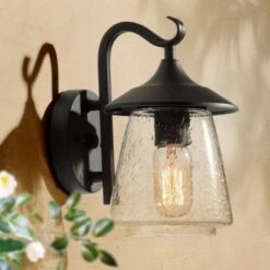 9.8" Metal/Glass Outdoor Lamp Black - LNC