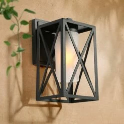 12.2" Metal/Glass Outdoor Wall Lamp Black - LNC