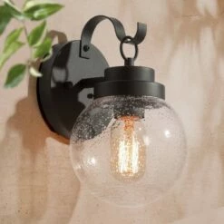 Metal/Glass Globe Outdoor Wall Lamp - LNC Black