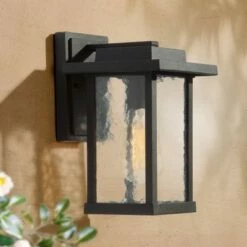 11" Metal/Glass Outdoor Wall Lamp Black - LNC