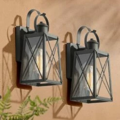 2pk 12.5" Metal/Glass "X" Outdoor Lamps - LNC Rusty