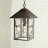 Franklin Iron Works Country Cottage Outdoor Ceiling Light Hanging French Bronze Leaf Pattern 15" Seedy Glass Damp Rated for Porch