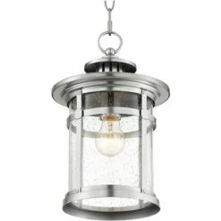 Franklin Iron Works Industrial Outdoor Lighting Hanging Lantern Chrome 13 1/2" Clear Seedy Glass for Exterior House Porch Patio -Outdoor Lighting Sales Shop unnamed file 542