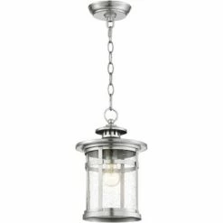 Franklin Iron Works Industrial Outdoor Lighting Hanging Lantern Chrome 13 1/2" Clear Seedy Glass for Exterior House Porch Patio -Outdoor Lighting Sales Shop unnamed file 543