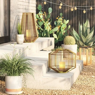 Tumbler Basket Weave Outdoor Lantern with LED Candle Gold - Project 62™ 3 Tumbler Basket Weave Outdoor Lantern with LED Candle Gold - Project 62™