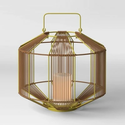 Tumbler Basket Weave Outdoor Lantern with LED Candle Gold - Project 62™ 4 Tumbler Basket Weave Outdoor Lantern with LED Candle Gold - Project 62™ - Image 2