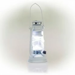 Alpine Corporation Indoor/Outdoor Hurricane Lantern with LED Lights and Timer Cool White