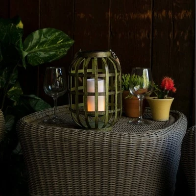 Alpine Corporation 10" Metal Outdoor Lantern with Flickering LED Light Green 6 Alpine Corporation 10" Metal Outdoor Lantern with Flickering LED Light Green - Image 4