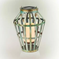 Alpine Corporation 10" Metal Outdoor Lantern with Flickering LED Light Gray -Outdoor Lighting Sales Shop unnamed file 646