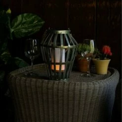 Alpine Corporation 10" Metal Outdoor Lantern with Flickering LED Light Gray -Outdoor Lighting Sales Shop unnamed file 649