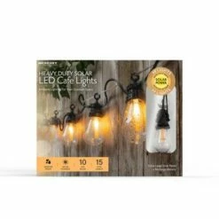 15' Heavy Duty Solar LED Cafe Lights - Black Wire - Merkury Innovations