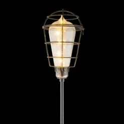 Alpine Corporation Set of 2 Outdoor Solar Powered Edison Bulb Garden LED Stakes Black