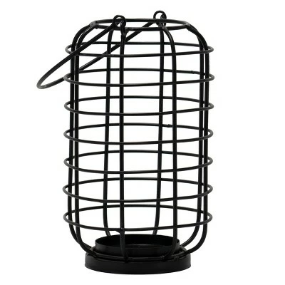 Black Round Metal Wire Pillar Candle Holder with Handle - Foreside Home & Garden 1 Black Round Metal Wire Pillar Candle Holder with Handle - Foreside Home & Garden