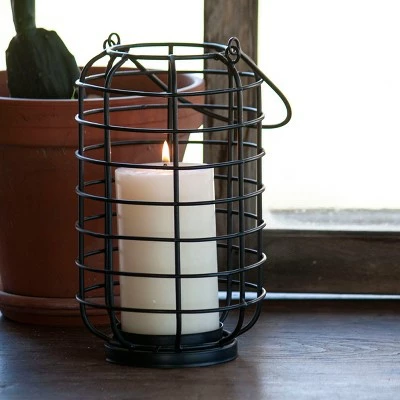Black Round Metal Wire Pillar Candle Holder with Handle - Foreside Home & Garden 3 Black Round Metal Wire Pillar Candle Holder with Handle - Foreside Home & Garden - Image 3