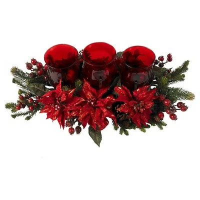 Poinsettia & Berry Triple Candelabrum - Nearly Natural 2 Poinsettia & Berry Triple Candelabrum - Nearly Natural