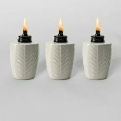 Tiki Brand 5.75" Herringbone Glass Table Torch White 3pk