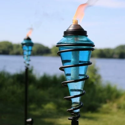 Sunnydaze Decor Sunnydaze Outdoor Adjustable Height Glass and Metal Swirl Patio Table and Lawn Citronella Torch Set - Blue - 4pk 6 Sunnydaze Decor Sunnydaze Outdoor Adjustable Height Glass and Metal Swirl Patio Table and Lawn Citronella Torch Set - Blue - 4pk - Image 4