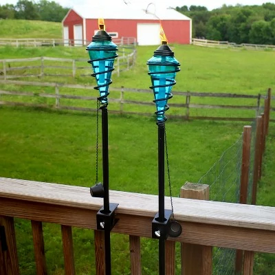 Sunnydaze Decor Sunnydaze Outdoor Adjustable Height Glass and Metal Swirl Patio Table and Lawn Citronella Torch Set - Blue - 4pk 7 Sunnydaze Decor Sunnydaze Outdoor Adjustable Height Glass and Metal Swirl Patio Table and Lawn Citronella Torch Set - Blue - 4pk - Image 5