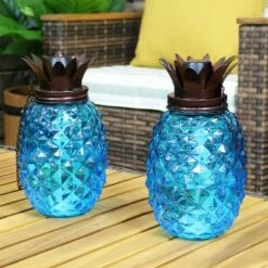 Sunnydaze Decor Sunnydaze Outdoor Adjustable Height 3-in-1 Glass Tropical Pineapple Torches with Connected Snuffs and Metal Poles - Blue - 2pk -Outdoor Lighting Sales Shop unnamed file 779