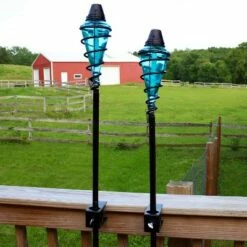 Sunnydaze Decor Sunnydaze Outdoor Adjustable Height Glass and Metal Swirl Patio and Lawn Citronella Torch Set - Blue - 2pk -Outdoor Lighting Sales Shop unnamed file 816