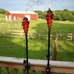 Sunnydaze Decor Sunnydaze Outdoor Adjustable Height Glass and Metal Swirl Patio and Lawn Citronella Torch Set - Red - 2pk -Outdoor Lighting Sales Shop unnamed file 824