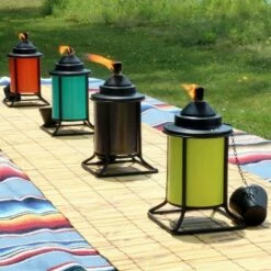 Sunnydaze Decor Sunnydaze Outdoor Metal Patio Deck Poolside Lawn Tabletop Citronella Torch Set - Green, Blue, Orange, and Brown - 8pc