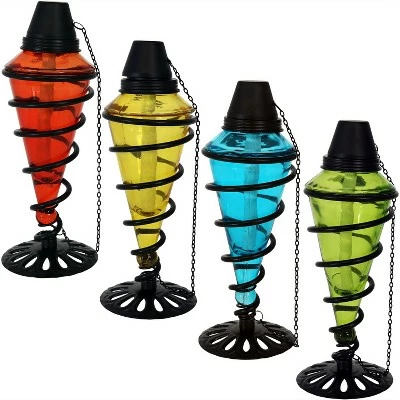 Sunnydaze Decor Sunnydaze Outdoor Tabletop Glass and Metal Swirl Patio Table and Lawn Citronella Torch Set - Blue, Red, Green, and Yellow - 8pc 6 Sunnydaze Decor Sunnydaze Outdoor Tabletop Glass and Metal Swirl Patio Table and Lawn Citronella Torch Set - Blue, Red, Green, and Yellow - 8pc - Image 4