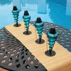 Sunnydaze Decor Sunnydaze Outdoor Tabletop Glass and Metal Swirl Patio Table and Lawn Citronella Torch Set - Blue - 8pk -Outdoor Lighting Sales Shop unnamed file 845