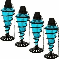Sunnydaze Decor Sunnydaze Outdoor Tabletop Glass and Metal Swirl Patio Table and Lawn Citronella Torch Set - Blue - 8pk -Outdoor Lighting Sales Shop unnamed file 846