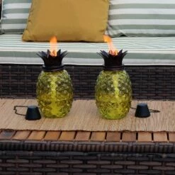 Sunnydaze Decor Sunnydaze Outdoor Adjustable Height 3-in-1 Glass Tropical Pineapple Torches with Connected Snuffs and Metal Poles - Yellow - 2pk -Outdoor Lighting Sales Shop unnamed file 849