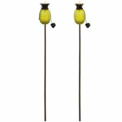 Sunnydaze Decor Sunnydaze Outdoor Adjustable Height 3-in-1 Glass Tropical Pineapple Torches with Connected Snuffs and Metal Poles - Yellow - 2pk -Outdoor Lighting Sales Shop unnamed file 850