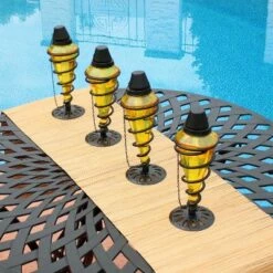 Sunnydaze Decor Sunnydaze Outdoor Tabletop Glass and Metal Swirl Patio Table and Lawn Citronella Torch Set - Yellow - 8pk -Outdoor Lighting Sales Shop unnamed file 855