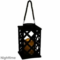 Sunnydaze Decor Sunnydaze Outdoor Modern Crosshatch Hanging Tabletop Solar LED Rustic Farmhouse Decorative Candle Lantern - 9" - Black - 2pk -Outdoor Lighting Sales Shop unnamed file 919