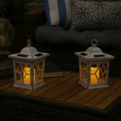 Sunnydaze Decor Sunnydaze Outdoor Lucien Hanging Tabletop Solar LED Rustic Farmhouse Decorative Candle Lantern - 9" - White - 4pk