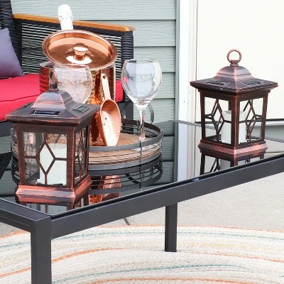Sunnydaze Decor Sunnydaze Outdoor Lucien Hanging Tabletop Solar LED Rustic Farmhouse Decorative Candle Lantern - 9" - Copper - 4pk 4 Sunnydaze Decor Sunnydaze Outdoor Lucien Hanging Tabletop Solar LED Rustic Farmhouse Decorative Candle Lantern - 9" - Copper - 4pk - Image 2