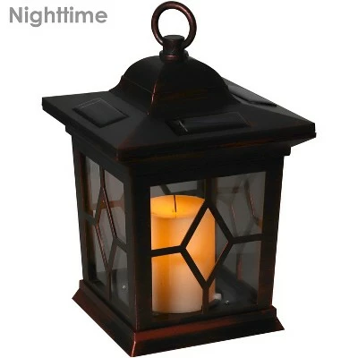Sunnydaze Decor Sunnydaze Outdoor Lucien Hanging Tabletop Solar LED Rustic Farmhouse Decorative Candle Lantern - 9" - Copper - 4pk 12 Sunnydaze Decor Sunnydaze Outdoor Lucien Hanging Tabletop Solar LED Rustic Farmhouse Decorative Candle Lantern - 9" - Copper - 4pk - Image 10
