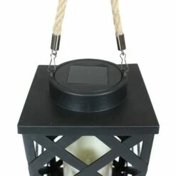 Sunnydaze Decor Sunnydaze Outdoor Modern Crosshatch Hanging Tabletop Solar LED Rustic Farmhouse Decorative Candle Lantern - 9" - Black -Outdoor Lighting Sales Shop unnamed file 941