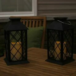 Sunnydaze Decor Sunnydaze Outdoor Concord Hanging Tabletop Solar LED Rustic Farmhouse Decorative Candle Lantern - 11" - Black - 2pk