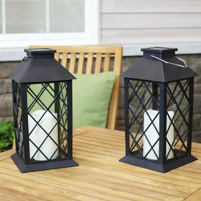 Sunnydaze Decor Sunnydaze Outdoor Concord Hanging Tabletop Solar LED Rustic Farmhouse Decorative Candle Lantern - 11" - Black - 2pk 4 Sunnydaze Decor Sunnydaze Outdoor Concord Hanging Tabletop Solar LED Rustic Farmhouse Decorative Candle Lantern - 11" - Black - 2pk - Image 2