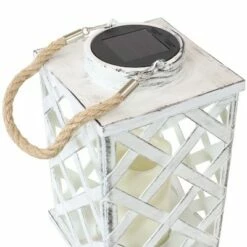 Sunnydaze Decor Sunnydaze Outdoor Modern Crosshatch Hanging Tabletop Solar LED Rustic Farmhouse Decorative Candle Lantern - 9" - White - 2pk -Outdoor Lighting Sales Shop unnamed file 968