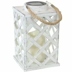 Sunnydaze Decor Sunnydaze Outdoor Modern Crosshatch Hanging Tabletop Solar LED Rustic Farmhouse Decorative Candle Lantern - 9" - White - 2pk -Outdoor Lighting Sales Shop unnamed file 971
