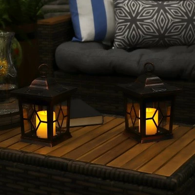 Sunnydaze Decor Sunnydaze Outdoor Lucien Hanging Tabletop Solar LED Rustic Farmhouse Decorative Candle Lantern - 9" - Copper - 2pk 3 Sunnydaze Decor Sunnydaze Outdoor Lucien Hanging Tabletop Solar LED Rustic Farmhouse Decorative Candle Lantern - 9" - Copper - 2pk