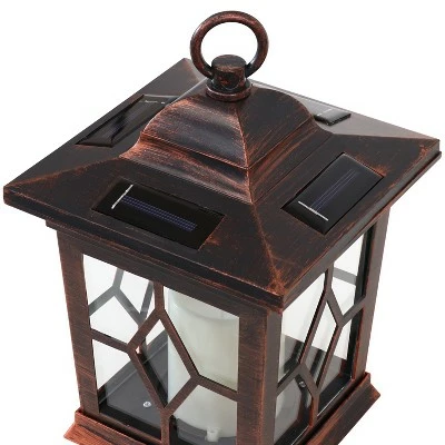 Sunnydaze Decor Sunnydaze Outdoor Lucien Hanging Tabletop Solar LED Rustic Farmhouse Decorative Candle Lantern - 9" - Copper - 2pk 5 Sunnydaze Decor Sunnydaze Outdoor Lucien Hanging Tabletop Solar LED Rustic Farmhouse Decorative Candle Lantern - 9" - Copper - 2pk - Image 3