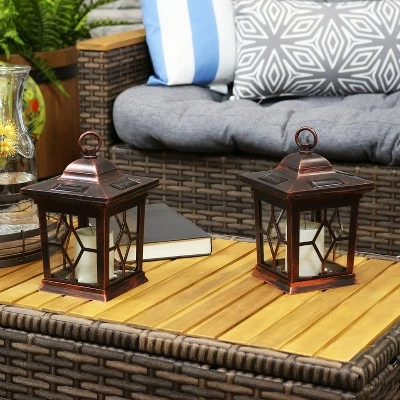 Sunnydaze Decor Sunnydaze Outdoor Lucien Hanging Tabletop Solar LED Rustic Farmhouse Decorative Candle Lantern - 9" - Copper - 2pk 9 Sunnydaze Decor Sunnydaze Outdoor Lucien Hanging Tabletop Solar LED Rustic Farmhouse Decorative Candle Lantern - 9" - Copper - 2pk - Image 7
