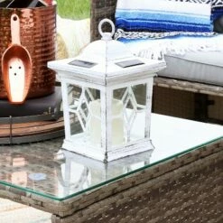 Sunnydaze Decor Sunnydaze Outdoor Lucien Hanging Tabletop Solar LED Rustic Farmhouse Decorative Candle Lantern - 9" - White -Outdoor Lighting Sales Shop unnamed file 991