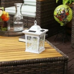 Sunnydaze Decor Sunnydaze Outdoor Lucien Hanging Tabletop Solar LED Rustic Farmhouse Decorative Candle Lantern - 9" - White -Outdoor Lighting Sales Shop unnamed file 992